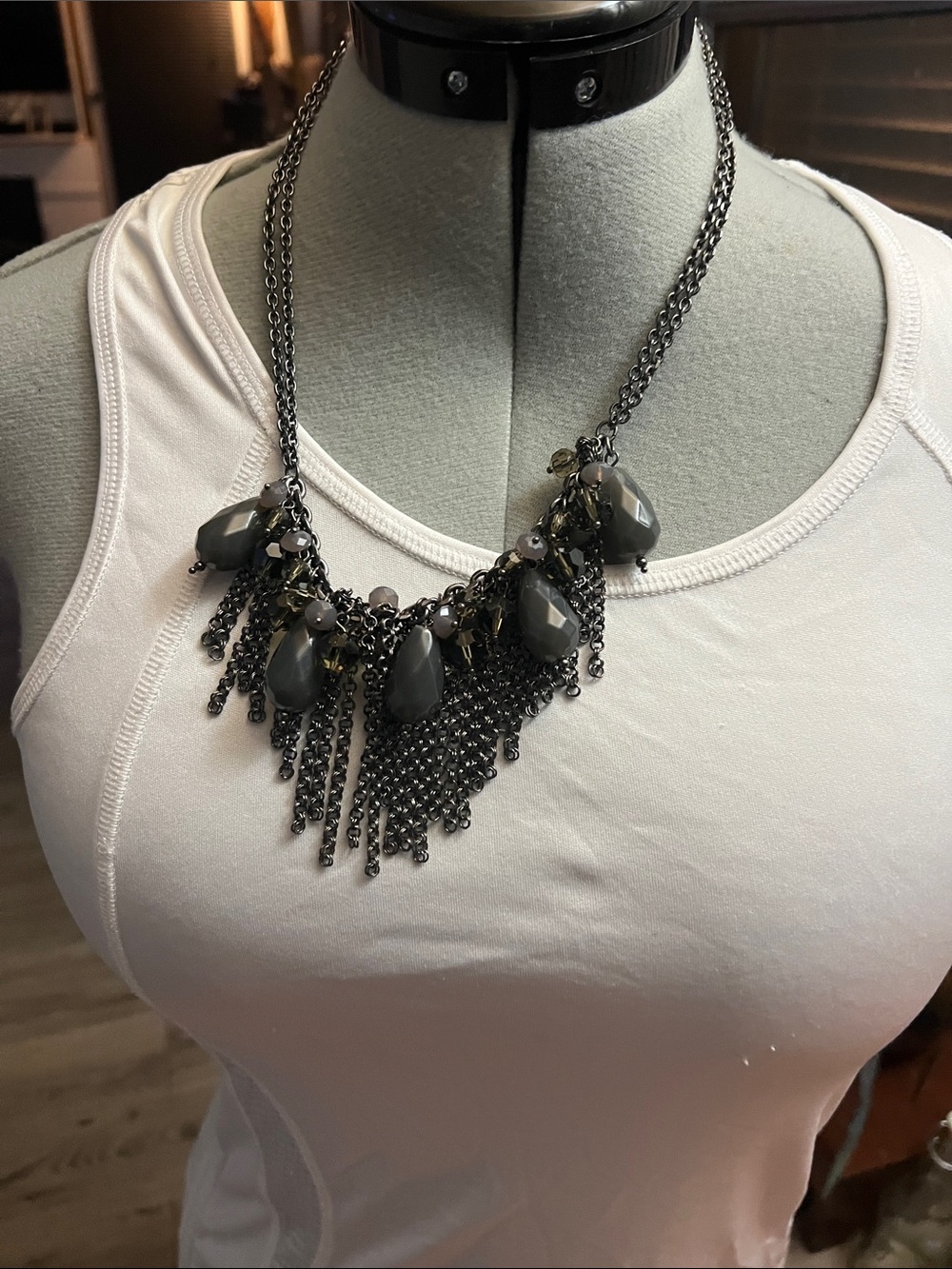 Gray Statement Fringe Necklace - Unbranded